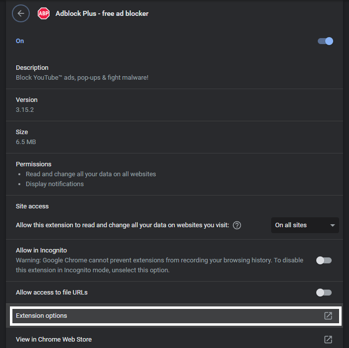 Modify your adblocker settings