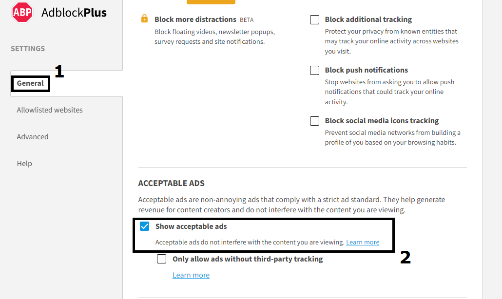 Modify your adblocker settings