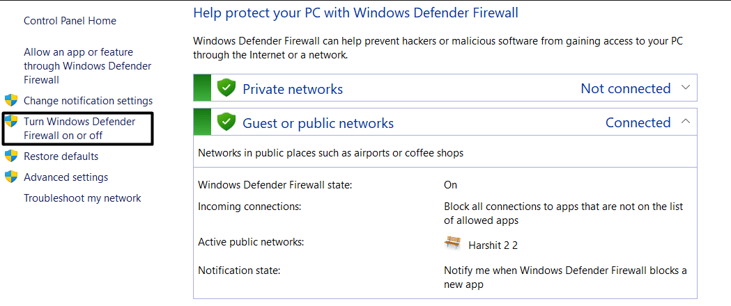 Disable Windows defender firewall on desktop to fix Slack microphone, audio issues or sound not working or playing