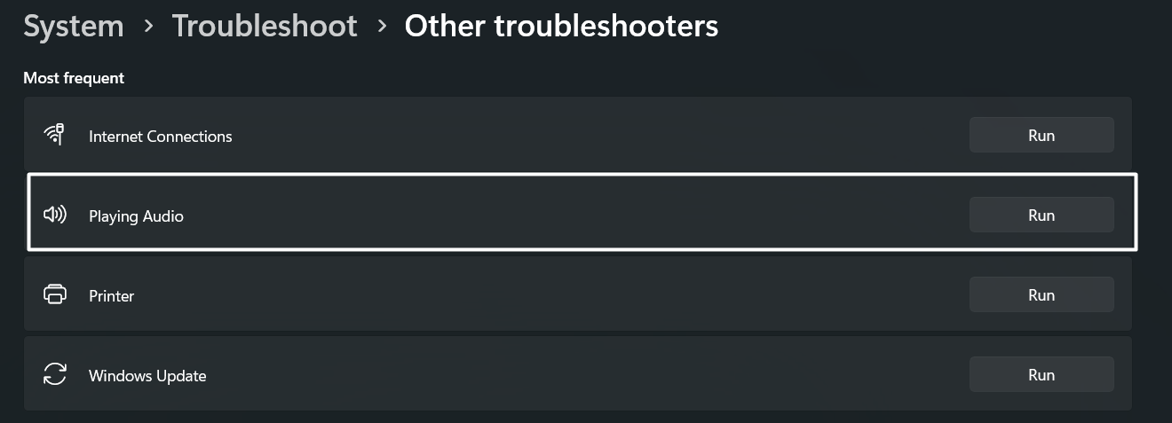 Run the playing audio troubleshooter on desktop to fix Slack microphone, audio issues or sound not working or playing