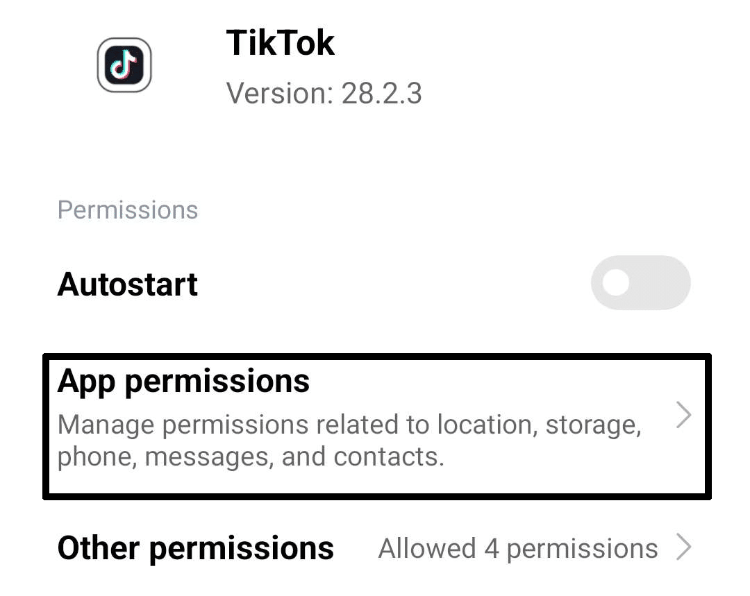 Change the Tiktok app permission to fix TikTok live not working, showing, loading, or buffering