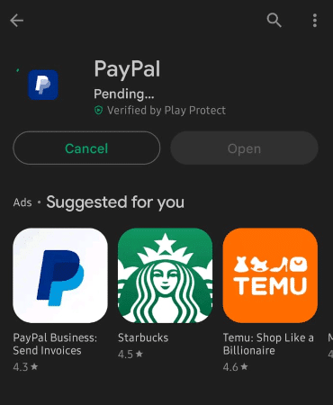 Reinstall the PayPal app on your Android device to fix PayPal checkout not working or loading