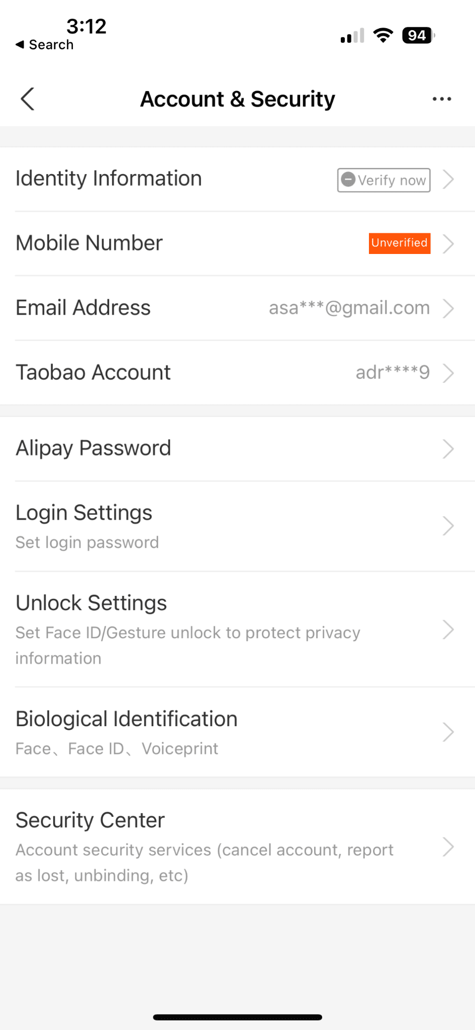 Create an Alipay account through the app settings