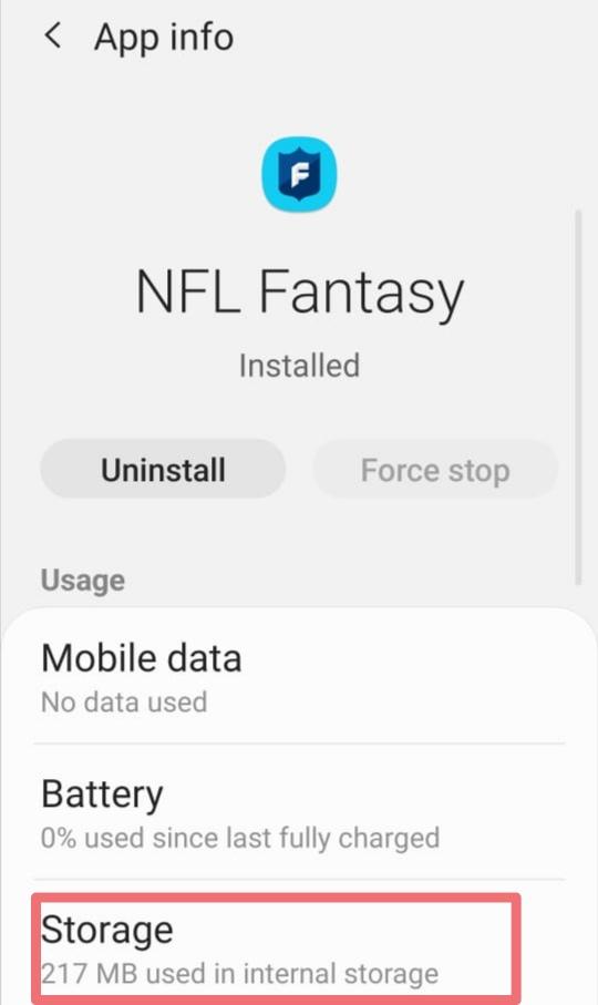 Clear cache on Android to fix the NFL Fantasy Football App or Website Not Working