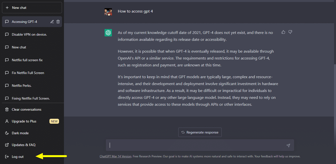 Log Out and log back in to ChatGPT to fix the There Was an Error Generating a Response on ChatGPT