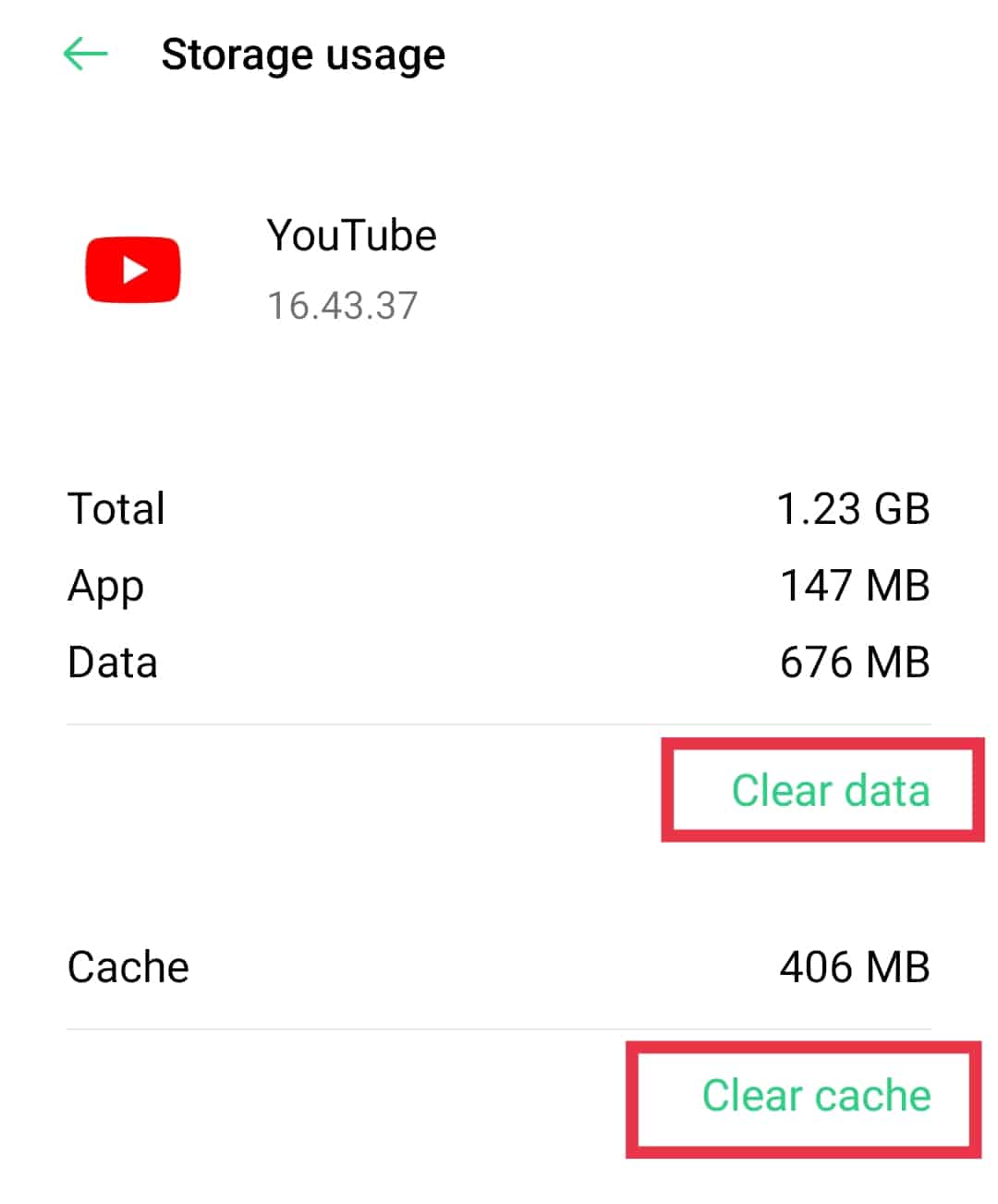 clear YouTube app cache and data to fix YouTube "No Internet Connection", "Please Check Your Network Connection", "You're Offline" errors