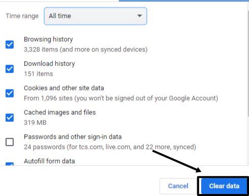 Clear the web browser cache on Google Chrome on desktop to fix LinkedIn password reset not working or verification, security code not sending or receiving