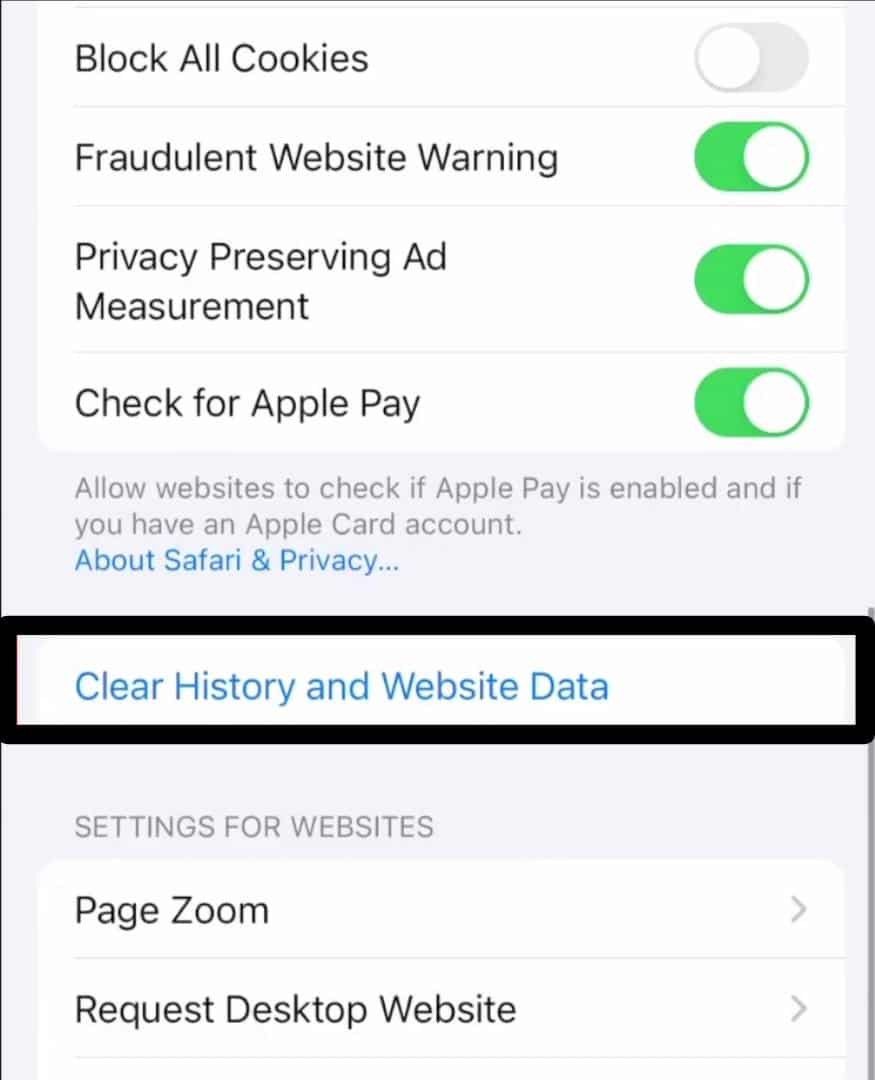 Clear the web browser cache on Safari on iOS to fix LinkedIn password reset not working or verification, security code not sending or receiving
