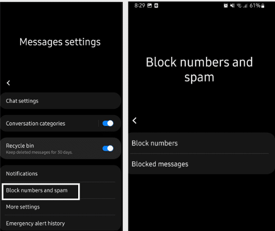Check the blocking feature on your phone to fix Paypal not receiving or sending SMS verification code
