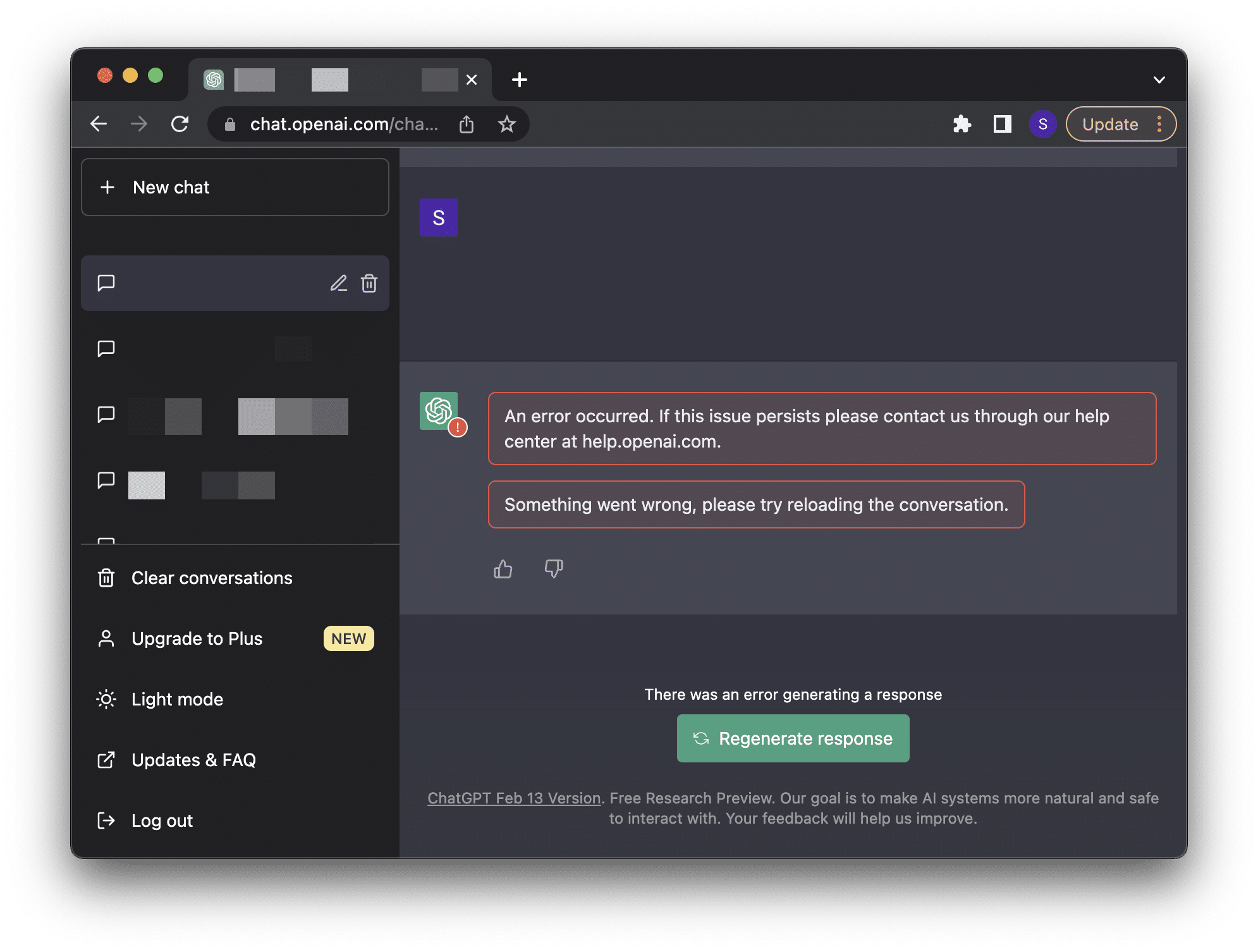 "There Was an Error Generating a Response" error on ChatGPT