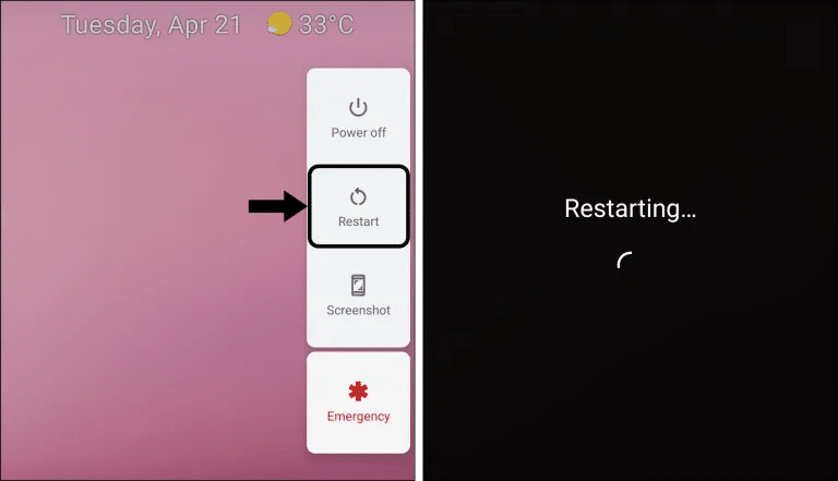 Restart your streaming device on Android to fix Tubi TV buffering, freezing, black screen, not working or playing