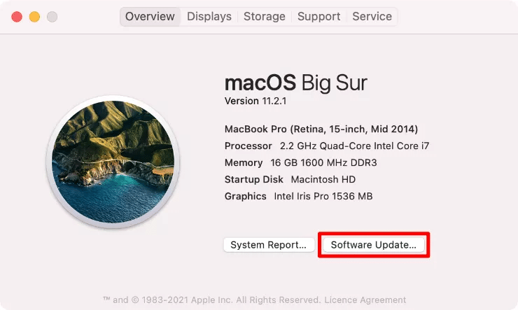 Check for system update on macOS to fix Tubi TV buffering, freezing, not working or loading