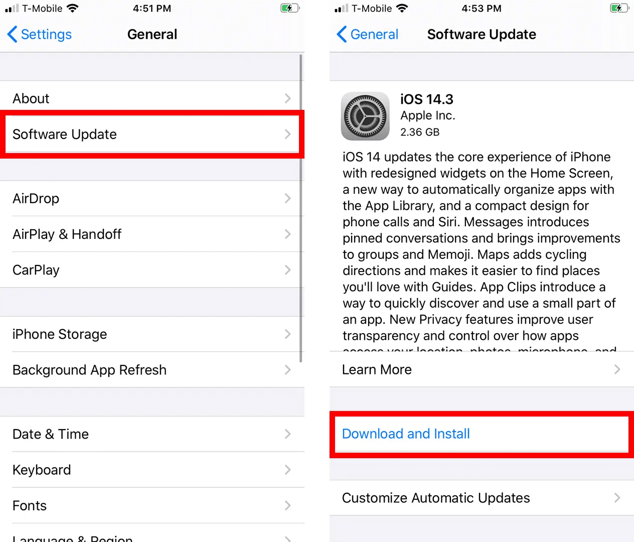 Check for system update on iPhone/iPad to fix Tubi TV buffering, freezing, not working or loading