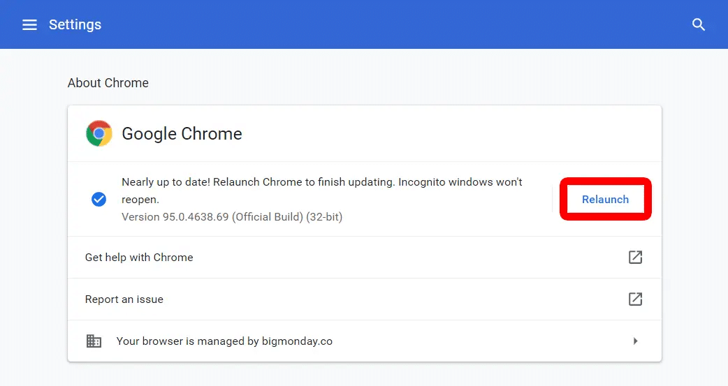 Update your web browser on Chrome