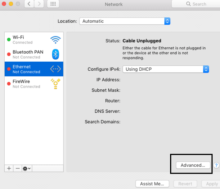 Assign static IP to fix Mac Ethernet connection not working, showing, or no internet