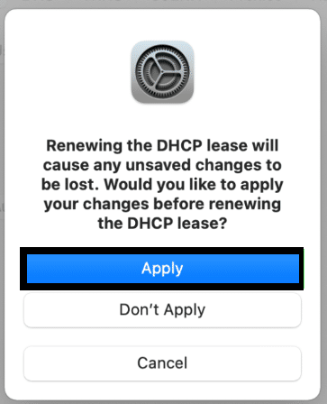 Renew the DHCP lease to fix Mac Ethernet connection not working, showing, or no internet
