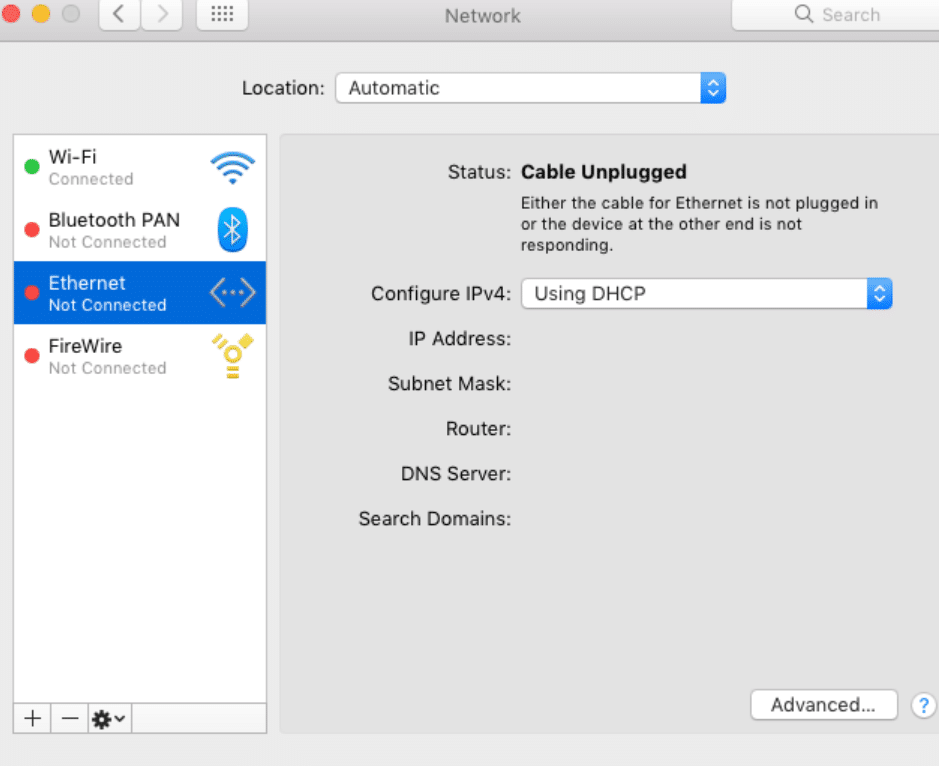 Inspect network settings to fix Mac Ethernet connection not working, showing, or no internet