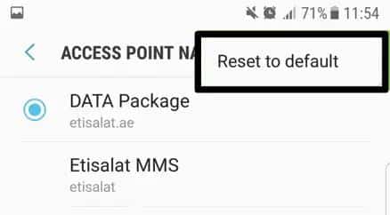 Reset APN settings to fix Instagram no internet connection or unknown network error