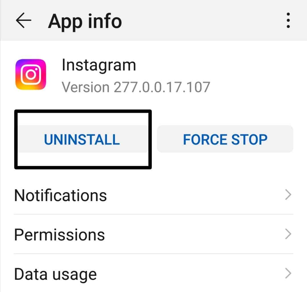 Uninstall and reinstall the Instagram app on Android to fix Instagram 'No internet connection' or 'An unknown network error has occurred'