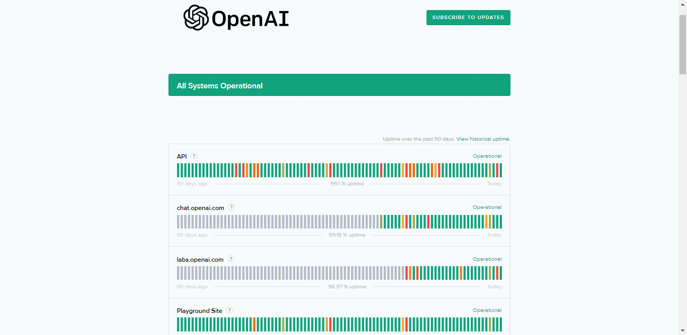 Using Official ChatGPT Page to check server status if ChatGPT 'Internal server error'