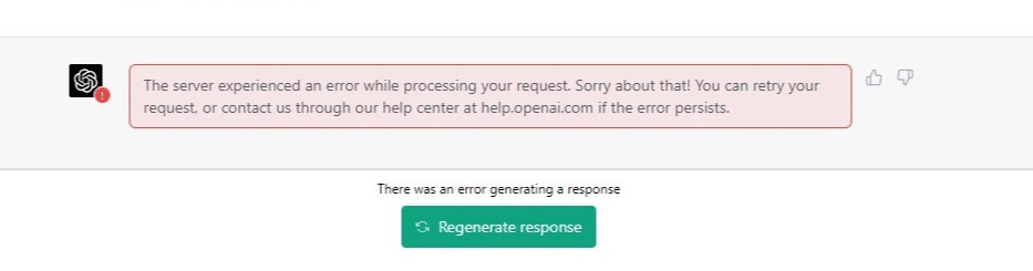 ChatGPT "The server had an error while processing your request" error