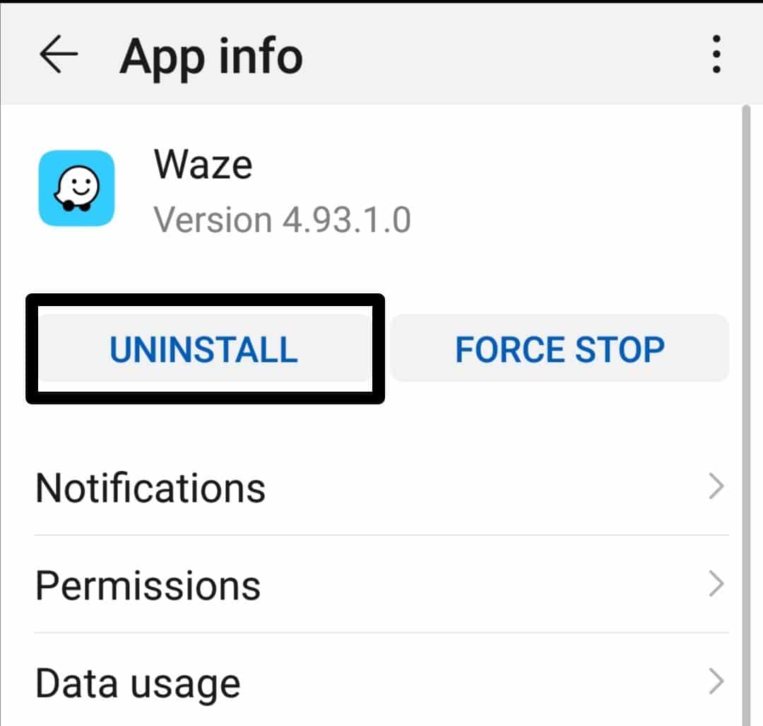 Reinstall the Waze app to fix Waze no network connection try again later