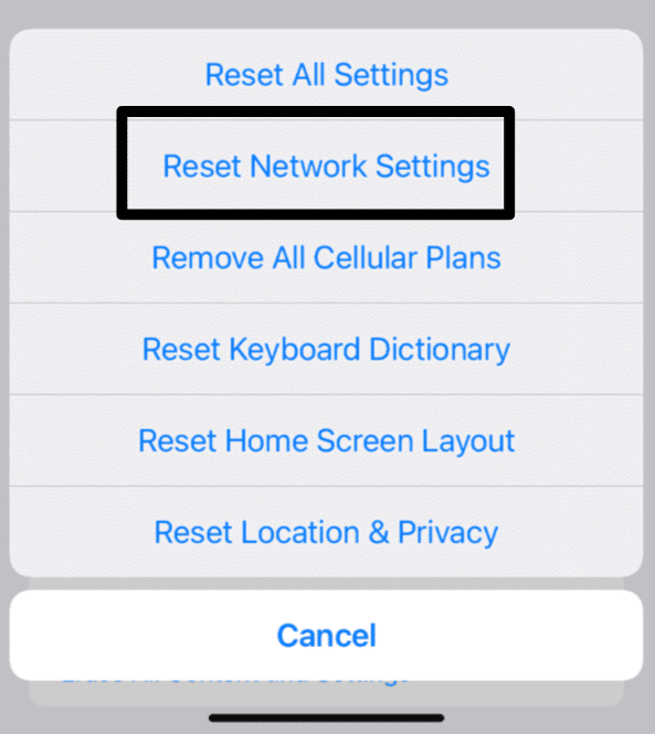 Reset the network settings to fix Waze no network connection try again later