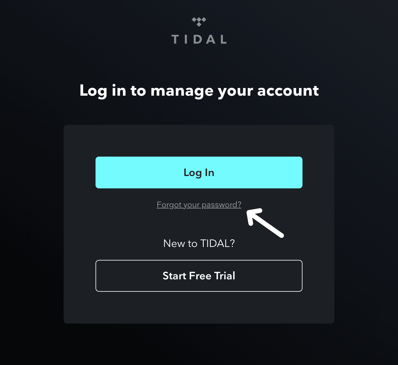 Navigate to the “Login Page” and click the “Forgot Password” button to fix TIDAL can't log in or sign in, Something Went Wrong, Login Failed, Network Error