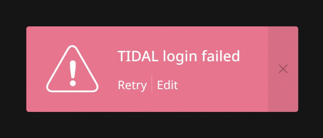 TIDAL Login Failed error
