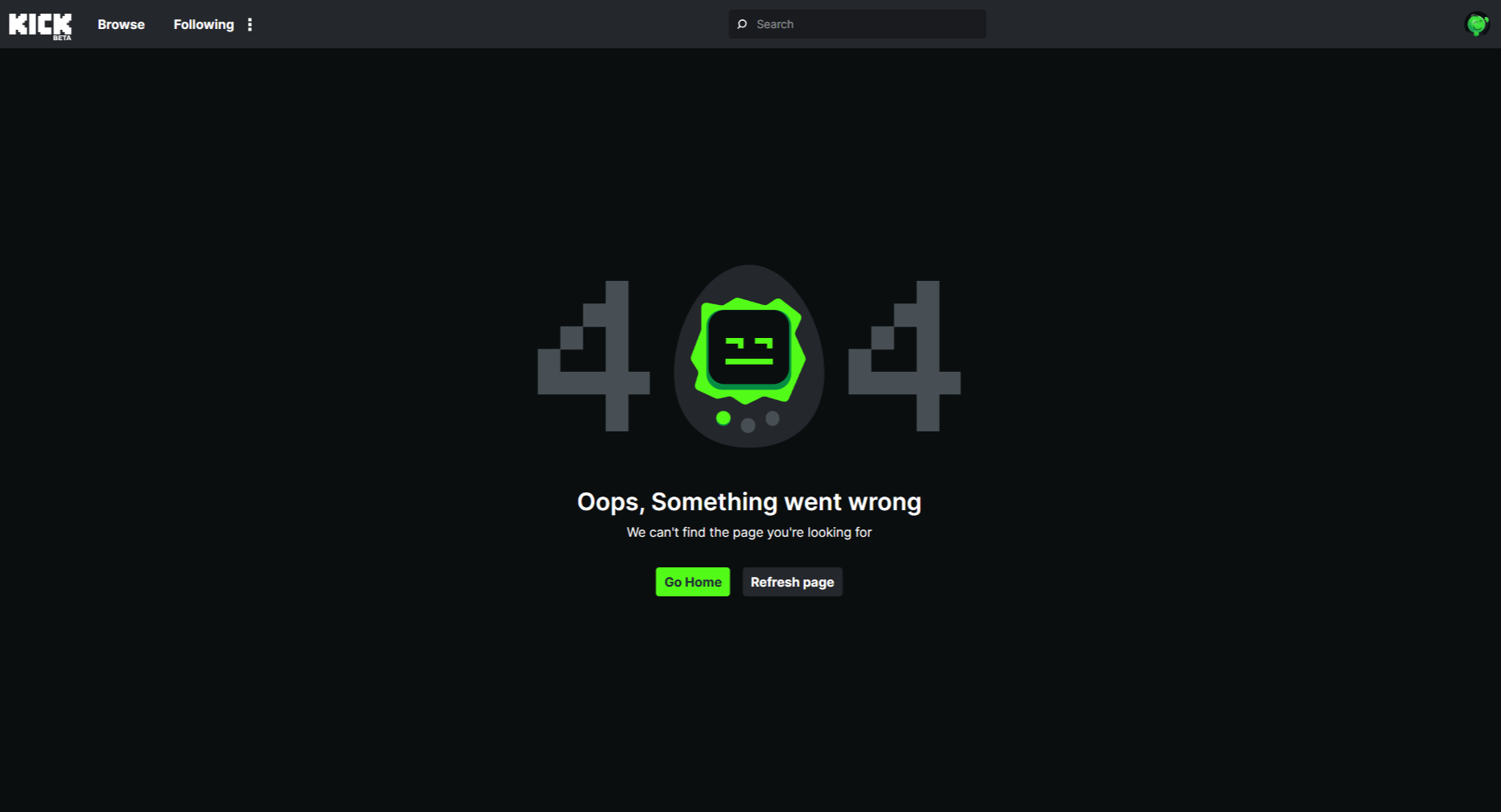 Kick '404. Oops, Something went wrong. We can't find the page you're looking for' error or can’t log in or unable to sign in to Kick website or mobile streaming app