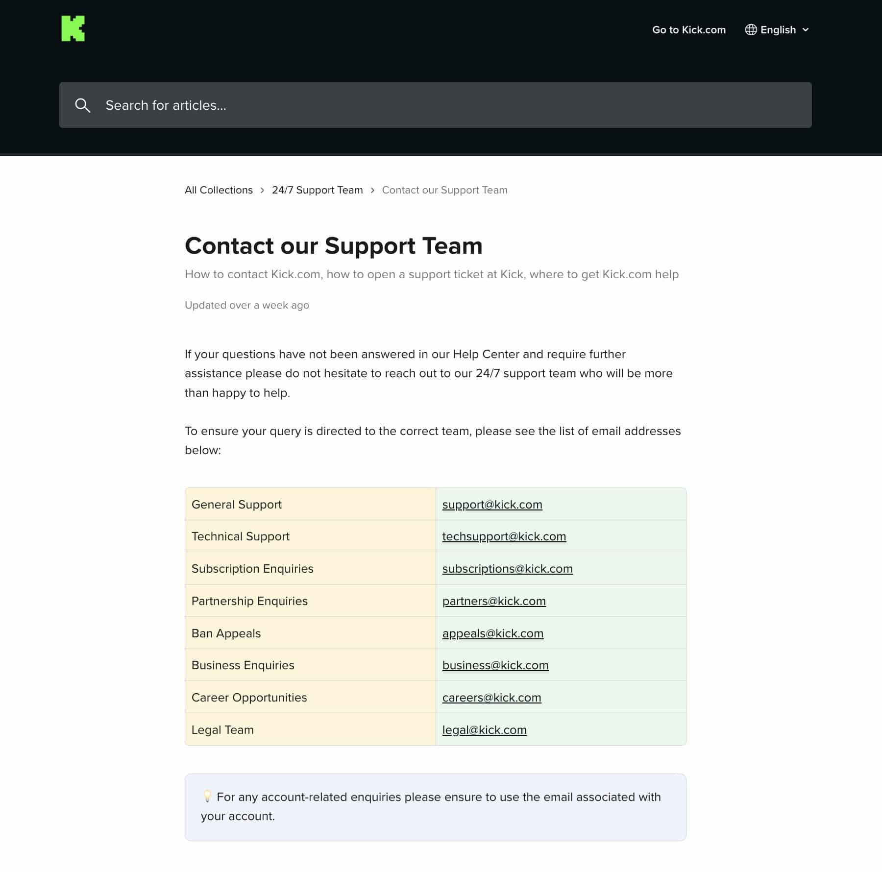 Contact Kick app support to fix can’t log in or unable to sign in to Kick website or mobile streaming app