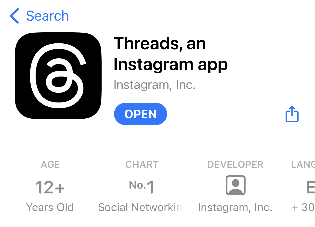 Threads, an Instagram app on the native app store of your device