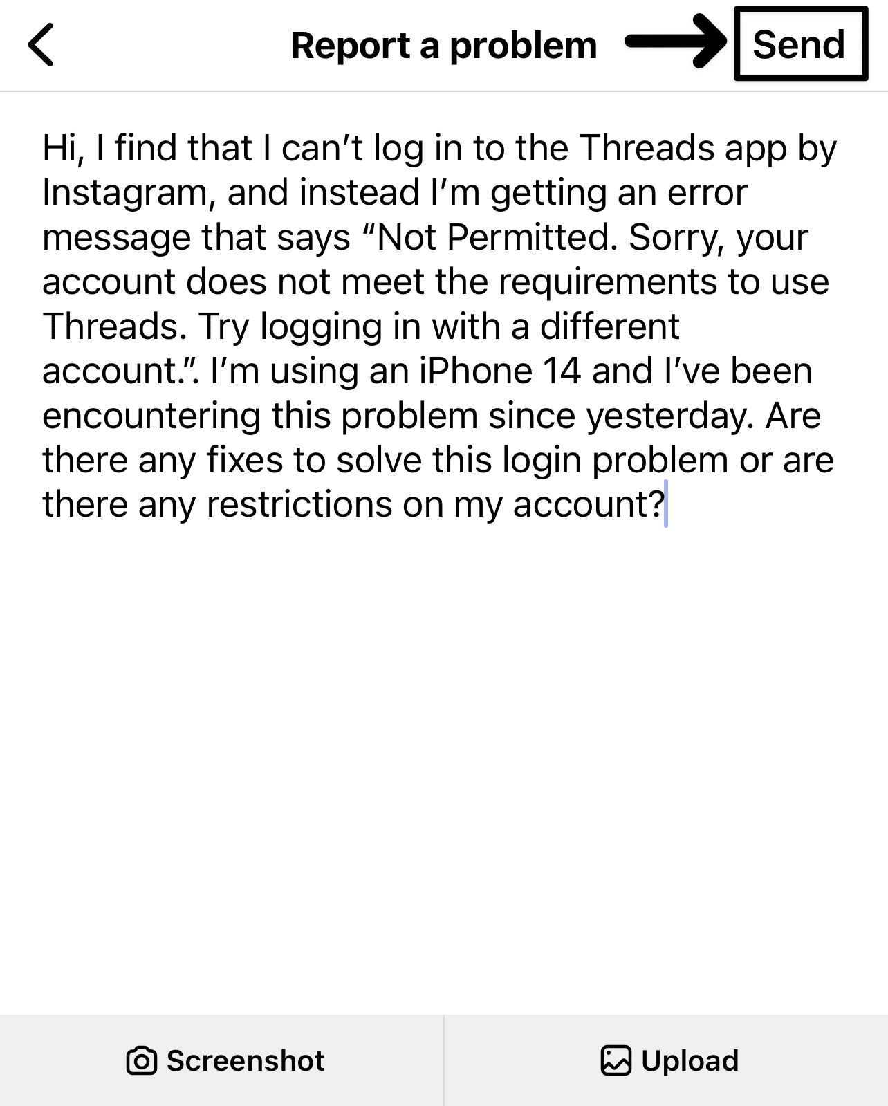 Report the Threads login issue at the Instagram Help Center to fix Instagram Threads can’t log in/sign in, “Not permitted. Sorry, your account does not meet the requirements to use Threads.”