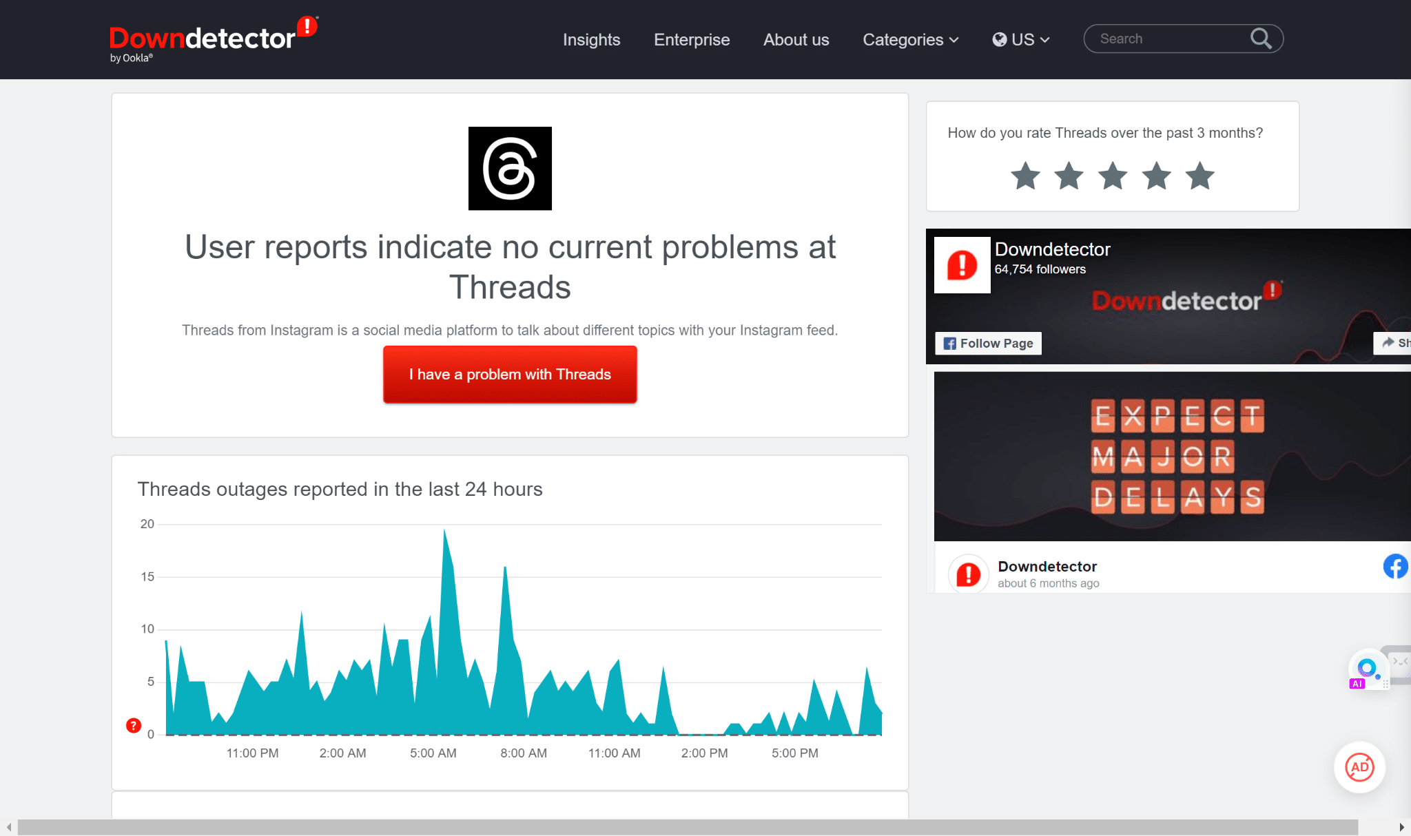 Check the Instagram Threads server status at Downdetector  to fix can't share or repost Instagram Threads