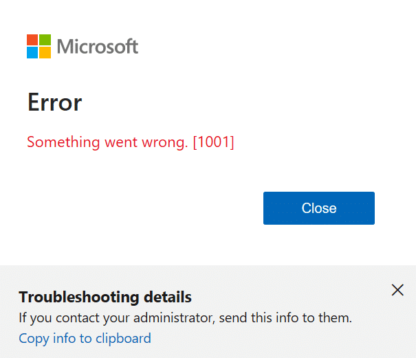 Microsoft Outlook something went wrong 1001 error