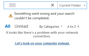 Microsoft Outlook something went wrong and your search couldn't be completed error