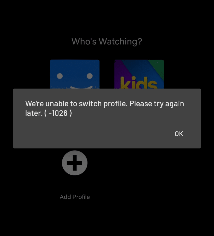 Netflix 'We are unable to switch profile' error