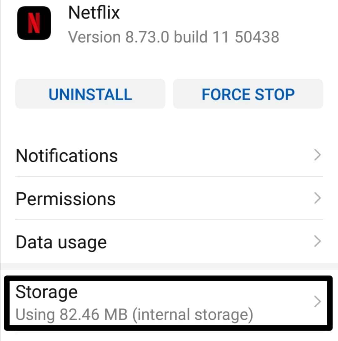 Clear the Netflix app caches on Android through system settings to fix Netflix 'We are unable to switch profile' error