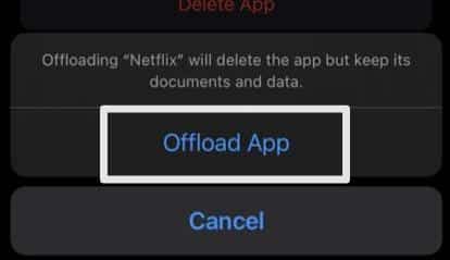 Clear the Netflix app caches on iOS through system settings by offloading app to fix Netflix 'We are unable to switch profile' error
