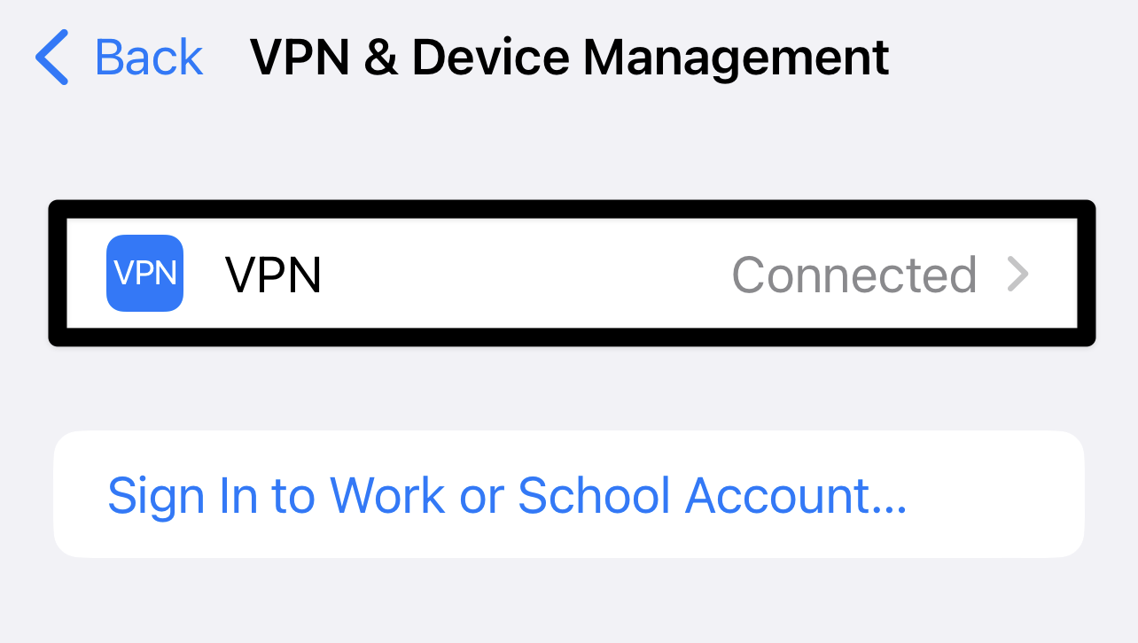 Disable VPN or Proxy connection on iPhone or iOS through the system settings to fix LinkedIn comments not showing, posting, loading or 'Couldn't load comments' error