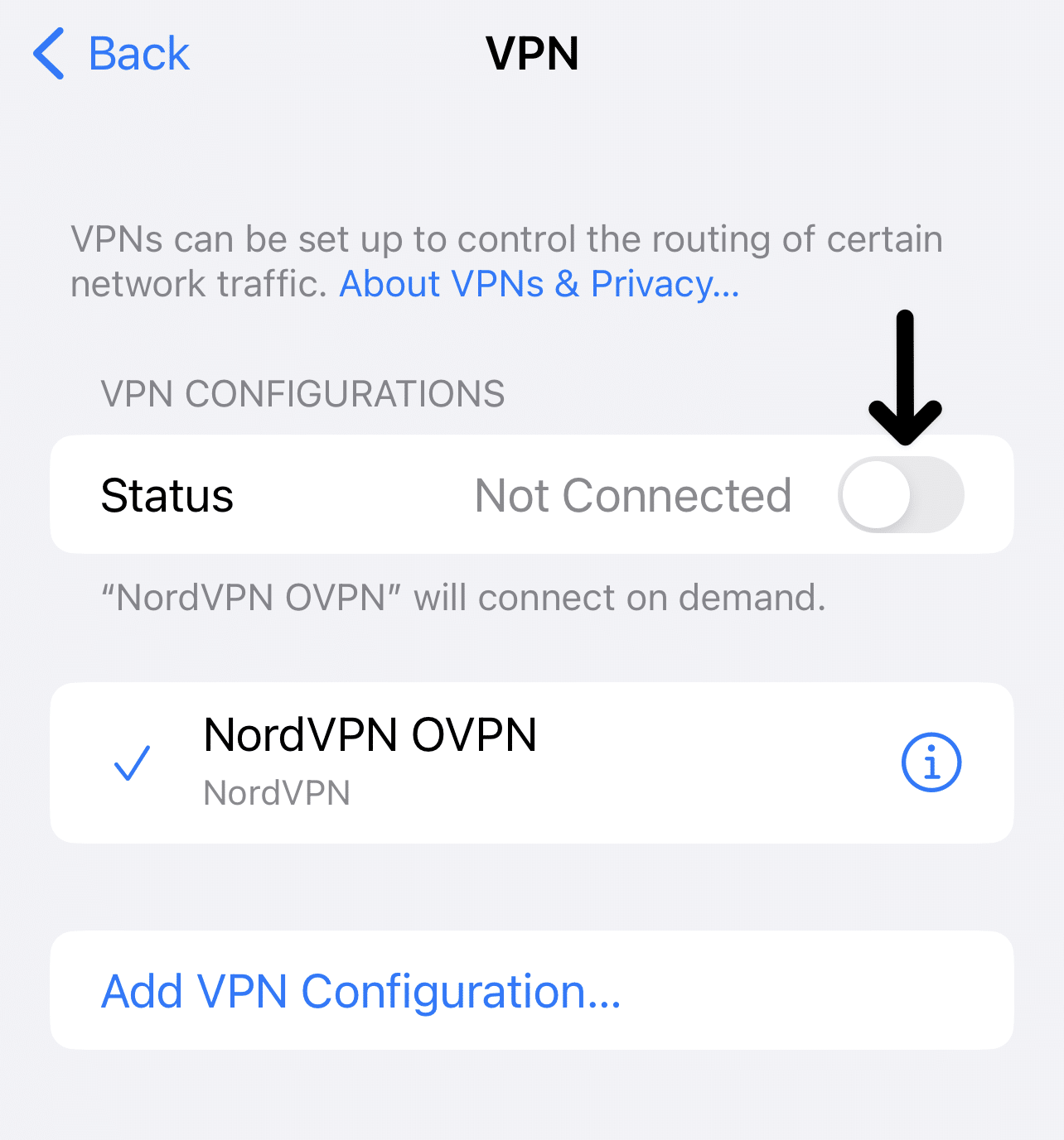 Disable VPN or Proxy connection on iPhone or iOS through the system settings to fix PayPal not sending or receiving SMS verification code