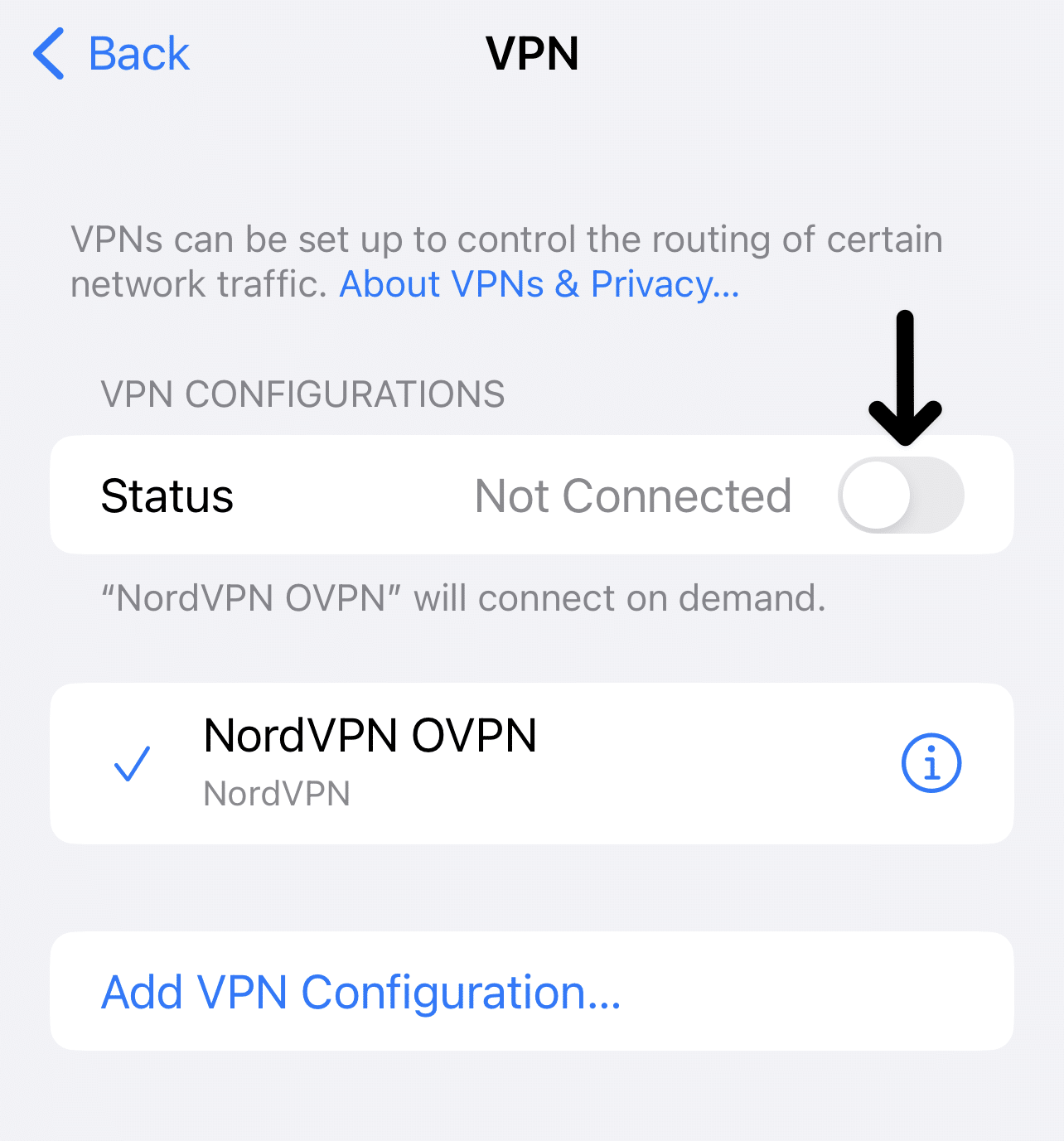 Disable VPN or Proxy connection on iPhone or iOS through the system settings to fix Walmart app problems, technical issues, app is down or not working