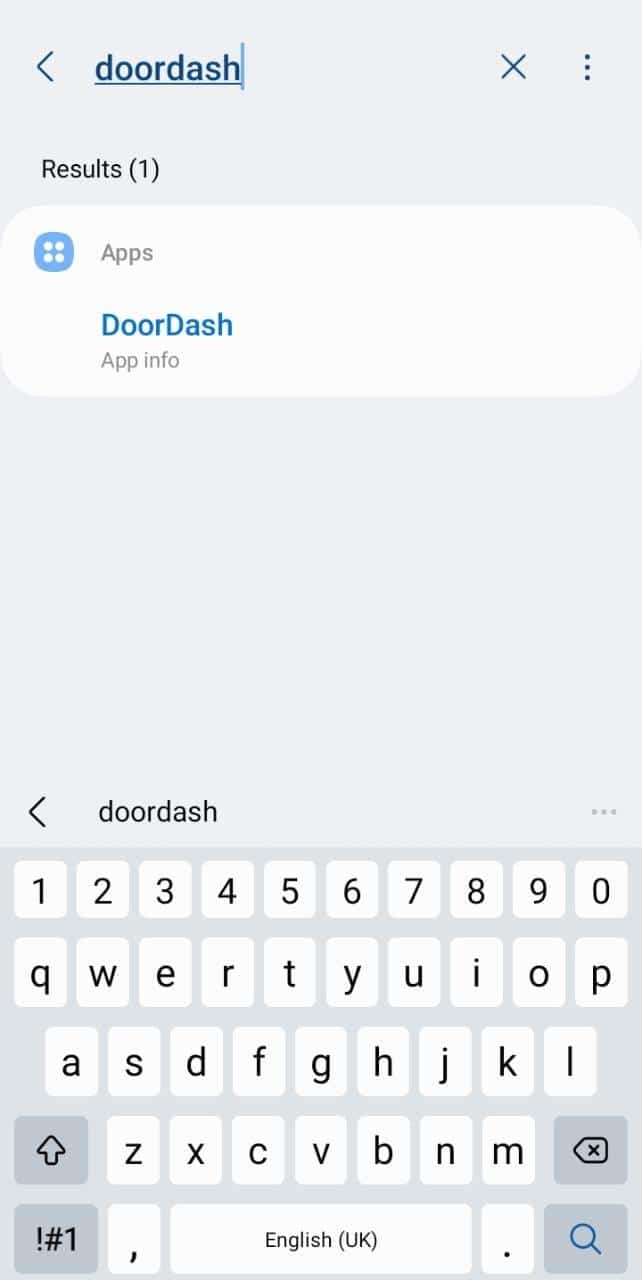 Look for the DoorDash app from the list of installed apps.