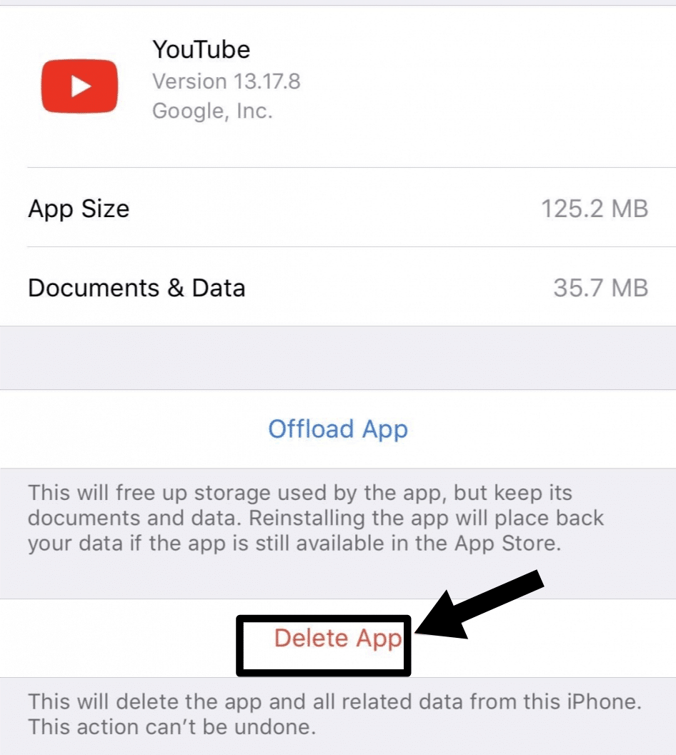 Completely uninstall and reinstall the YouTube app on iOS to fix YouTube scrolling lag or glitch