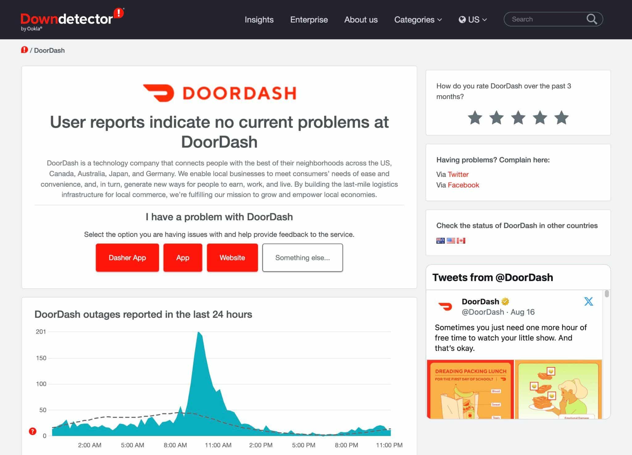 Check For Server Outages to fix DoorDash app not working or 'network timed out' error