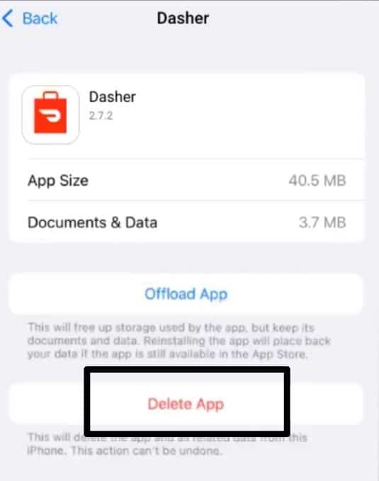 Reinstall the DoorDash App to fix DoorDash not working or 'network timed out' error
