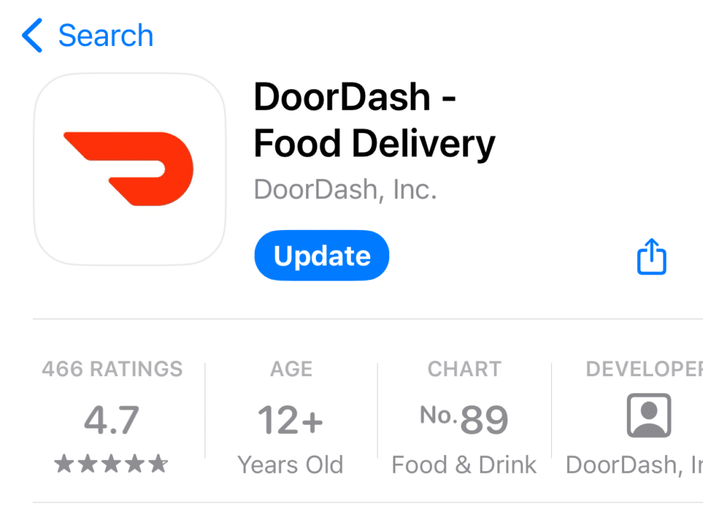 Install pending updates for the DoorDash app on iOS through the App Store to fix DoorDash app not working or 'Network timed out' error